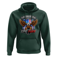 Operation Epic Fury Patriotic Bald Eagle Hoodie American Flag Shield Graphic Freedom Pride