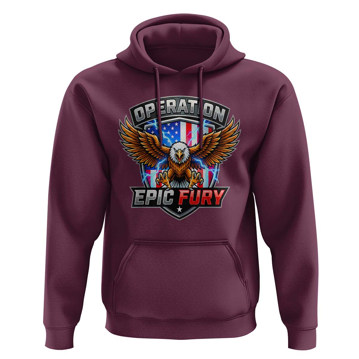 Operation Epic Fury Patriotic Bald Eagle Hoodie American Flag Shield Graphic Freedom Pride