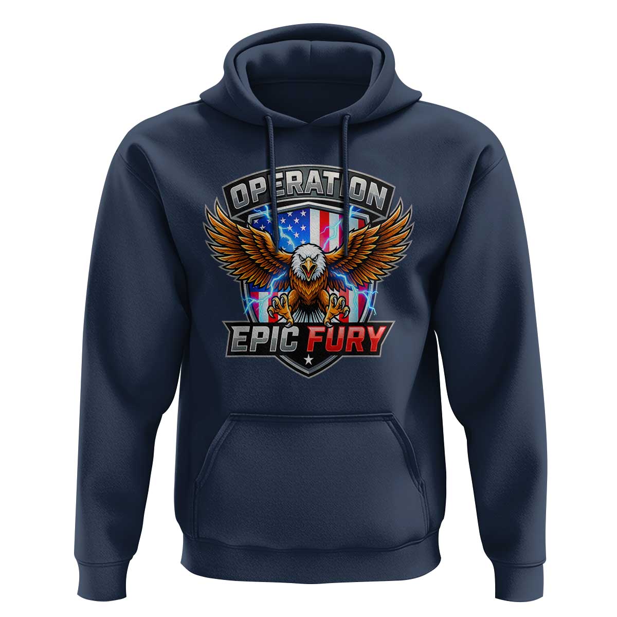 Operation Epic Fury Patriotic Bald Eagle Hoodie American Flag Shield Graphic Freedom Pride