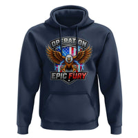 Operation Epic Fury Patriotic Bald Eagle Hoodie American Flag Shield Graphic Freedom Pride