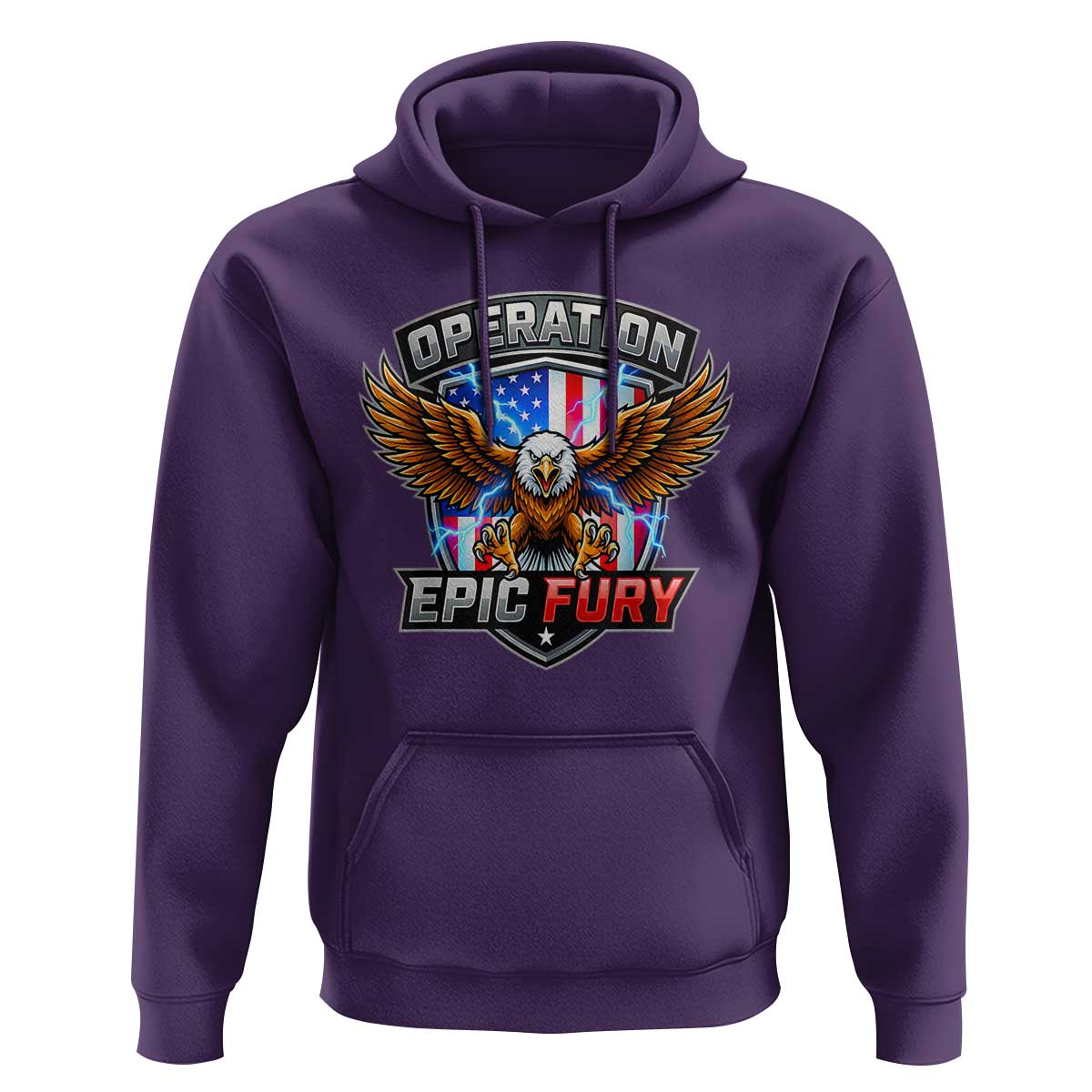 Operation Epic Fury Patriotic Bald Eagle Hoodie American Flag Shield Graphic Freedom Pride