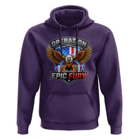 Operation Epic Fury Patriotic Bald Eagle Hoodie American Flag Shield Graphic Freedom Pride