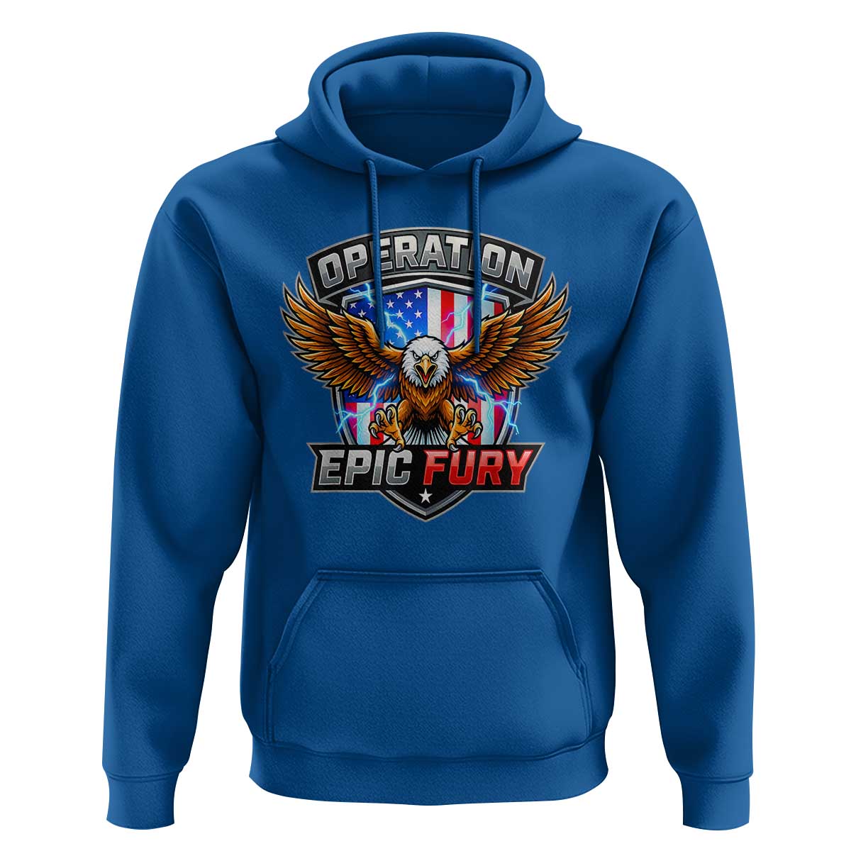 Operation Epic Fury Patriotic Bald Eagle Hoodie American Flag Shield Graphic Freedom Pride