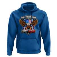 Operation Epic Fury Patriotic Bald Eagle Hoodie American Flag Shield Graphic Freedom Pride