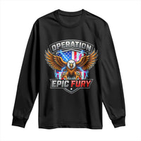 Operation Epic Fury Patriotic Bald Eagle Long Sleeve Shirt American Flag Shield Graphic Freedom Pride