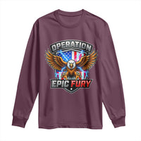 Operation Epic Fury Patriotic Bald Eagle Long Sleeve Shirt American Flag Shield Graphic Freedom Pride