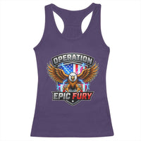 Operation Epic Fury Patriotic Bald Eagle Racerback Tank Top American Flag Shield Graphic Freedom Pride