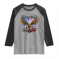 Operation Epic Fury Patriotic Bald Eagle Raglan Shirt American Flag Shield Graphic Freedom Pride