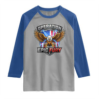 Operation Epic Fury Patriotic Bald Eagle Raglan Shirt American Flag Shield Graphic Freedom Pride