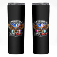 Operation Epic Fury Patriotic Bald Eagle Skinny Tumbler American Flag Shield Graphic Freedom Pride