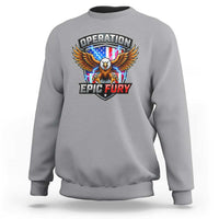 Operation Epic Fury Patriotic Bald Eagle Sweatshirt American Flag Shield Graphic Freedom Pride