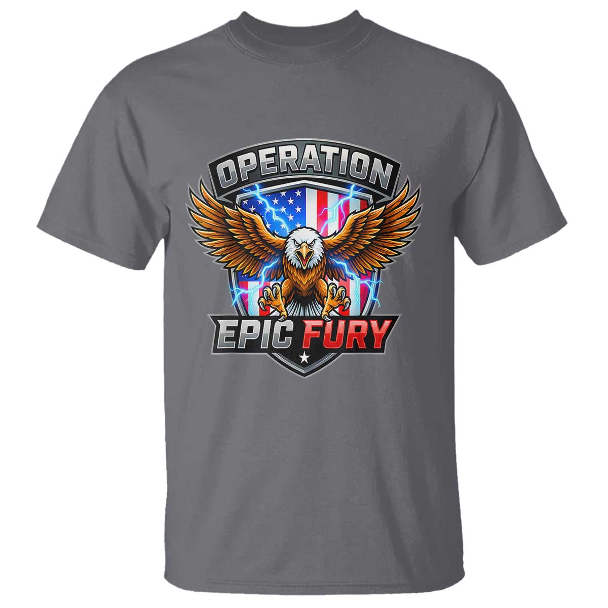 Operation Epic Fury Patriotic Bald Eagle T Shirt American Flag Shield Graphic Freedom Pride