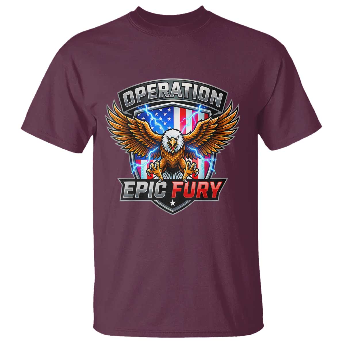 Operation Epic Fury Patriotic Bald Eagle T Shirt American Flag Shield Graphic Freedom Pride