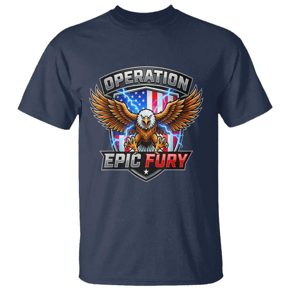 Operation Epic Fury Patriotic Bald Eagle T Shirt American Flag Shield Graphic Freedom Pride