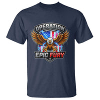 Operation Epic Fury Patriotic Bald Eagle T Shirt American Flag Shield Graphic Freedom Pride