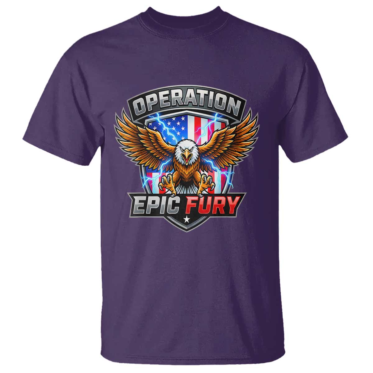 Operation Epic Fury Patriotic Bald Eagle T Shirt American Flag Shield Graphic Freedom Pride