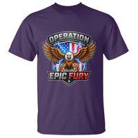Operation Epic Fury Patriotic Bald Eagle T Shirt American Flag Shield Graphic Freedom Pride