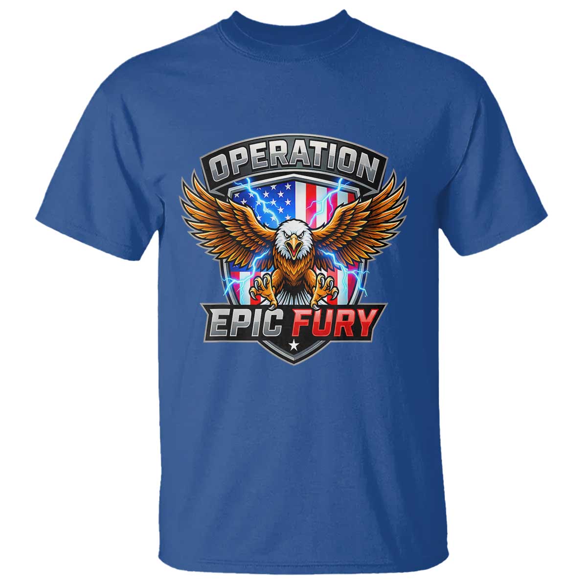 Operation Epic Fury Patriotic Bald Eagle T Shirt American Flag Shield Graphic Freedom Pride