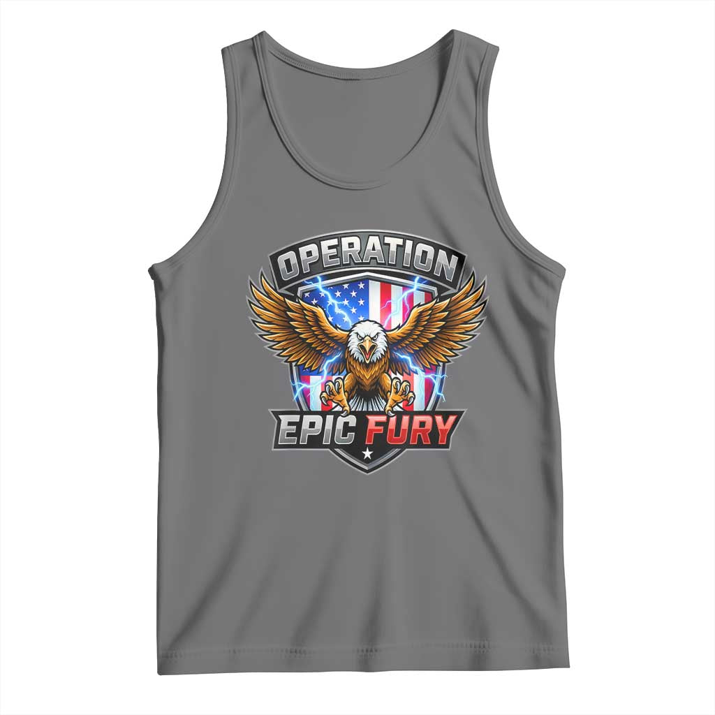 Operation Epic Fury Patriotic Bald Eagle Tank Top American Flag Shield Graphic Freedom Pride