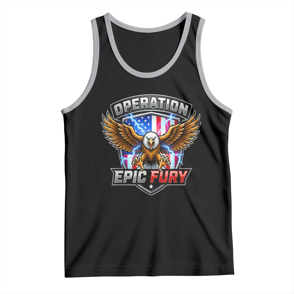 Operation Epic Fury Patriotic Bald Eagle Tank Top American Flag Shield Graphic Freedom Pride
