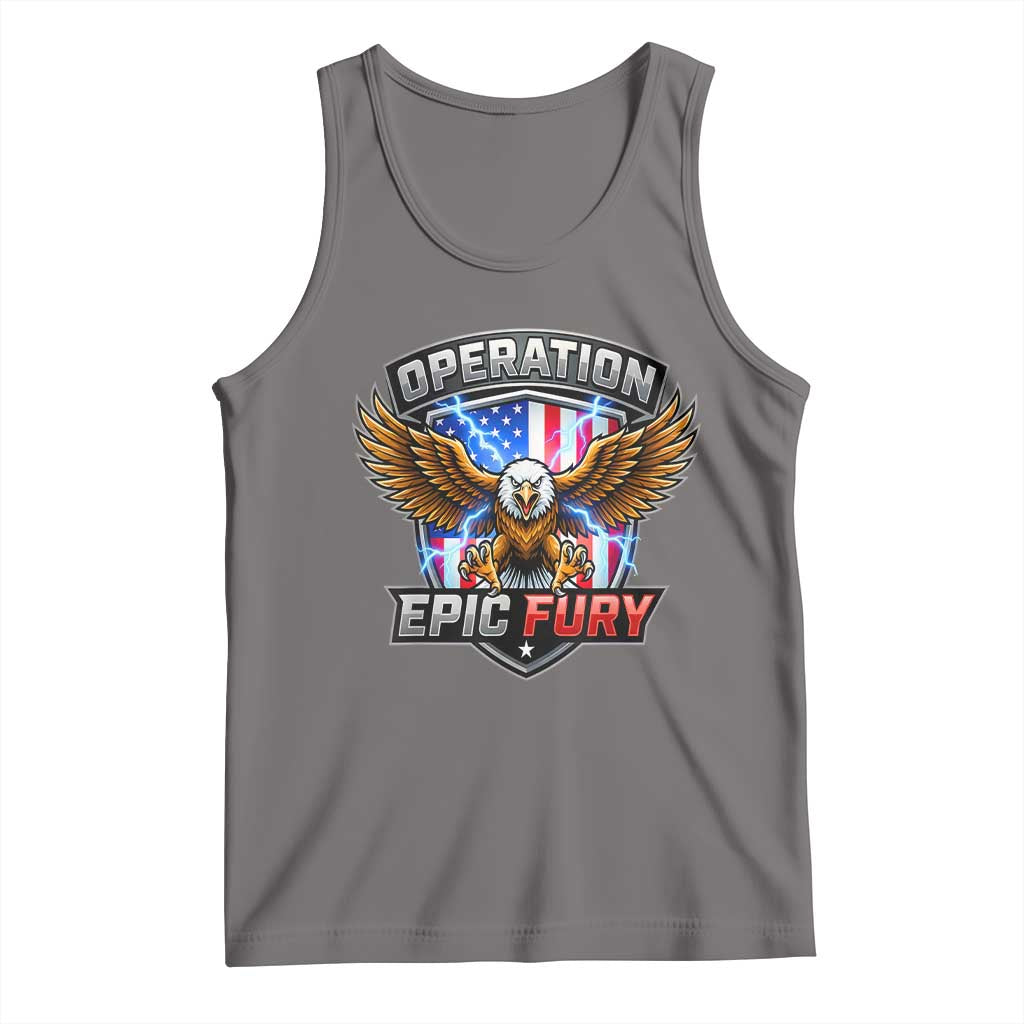Operation Epic Fury Patriotic Bald Eagle Tank Top American Flag Shield Graphic Freedom Pride