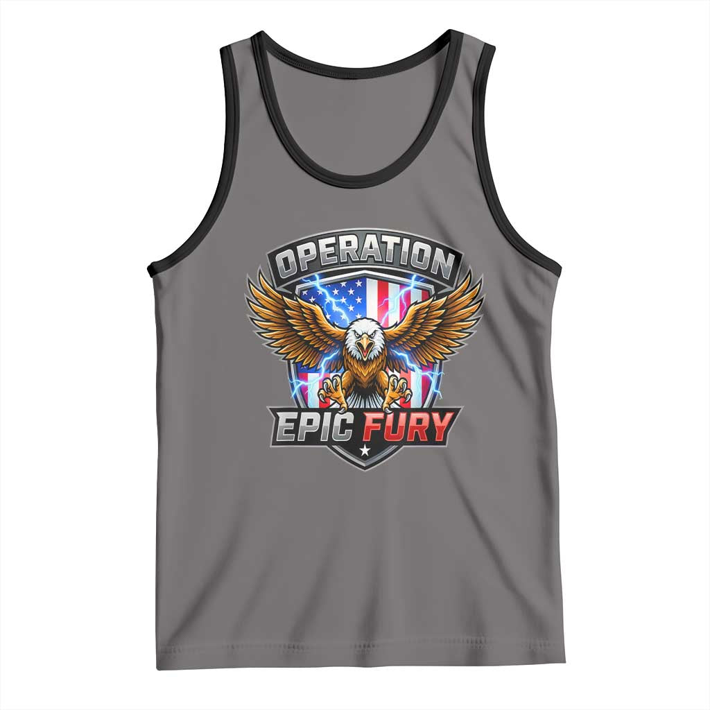 Operation Epic Fury Patriotic Bald Eagle Tank Top American Flag Shield Graphic Freedom Pride