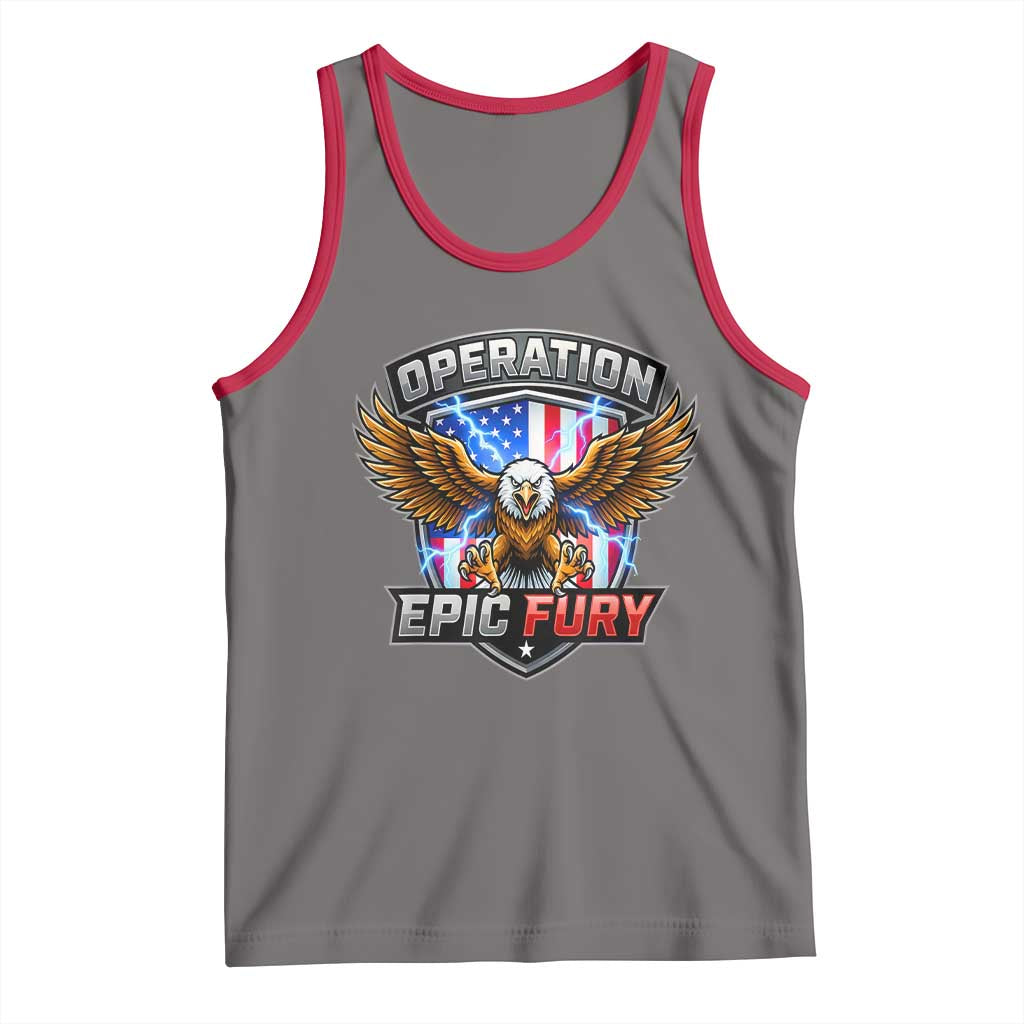 Operation Epic Fury Patriotic Bald Eagle Tank Top American Flag Shield Graphic Freedom Pride