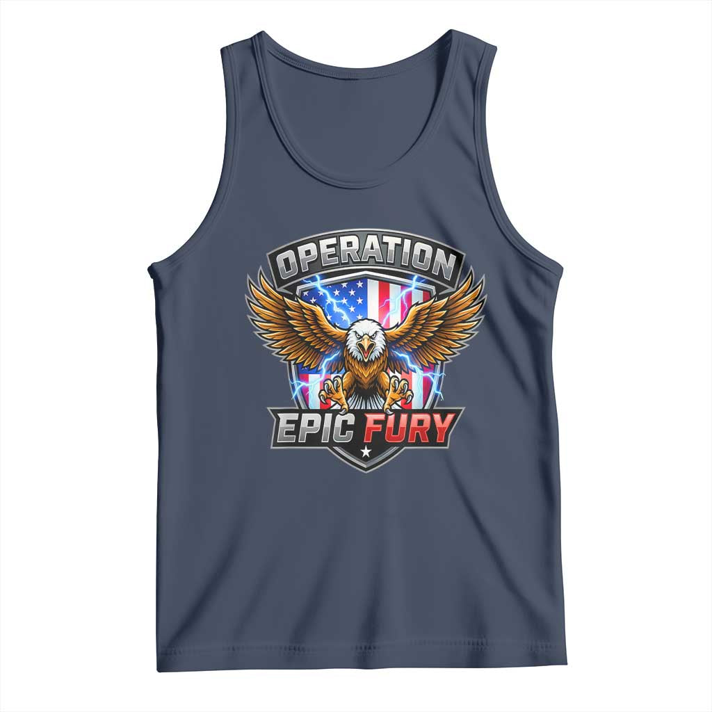 Operation Epic Fury Patriotic Bald Eagle Tank Top American Flag Shield Graphic Freedom Pride