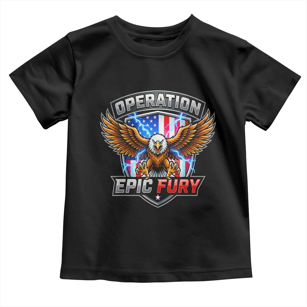 Operation Epic Fury Patriotic Bald Eagle Toddler T Shirt American Flag Shield Graphic Freedom Pride