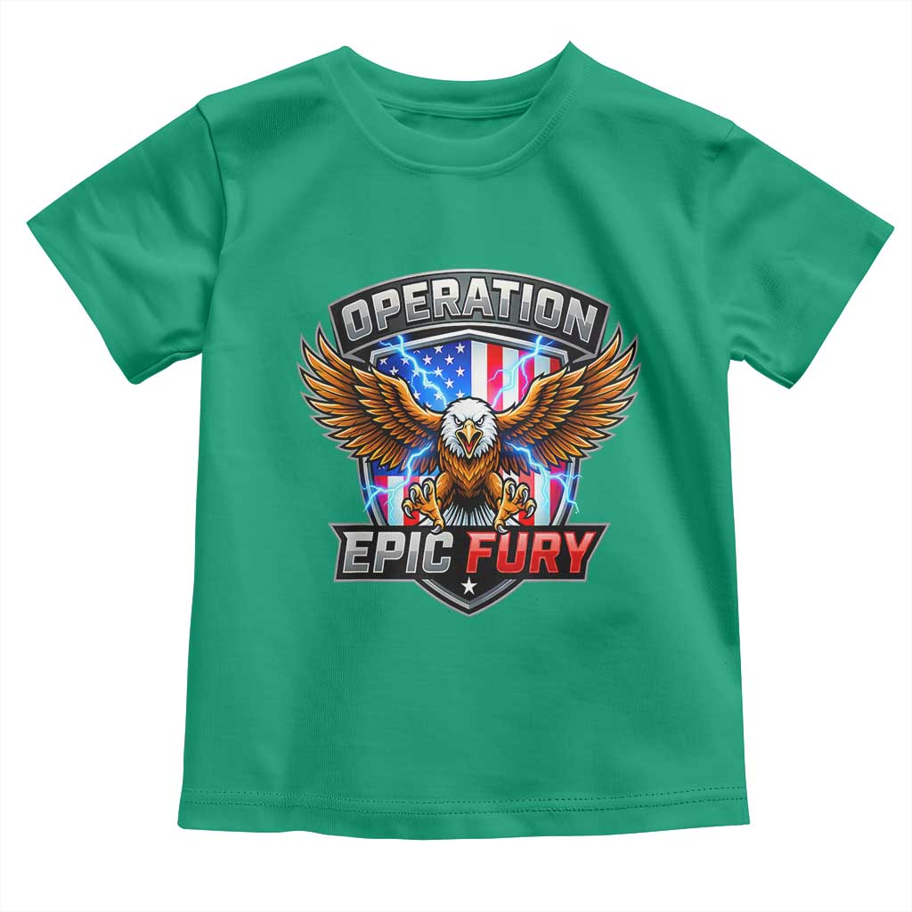 Operation Epic Fury Patriotic Bald Eagle Toddler T Shirt American Flag Shield Graphic Freedom Pride