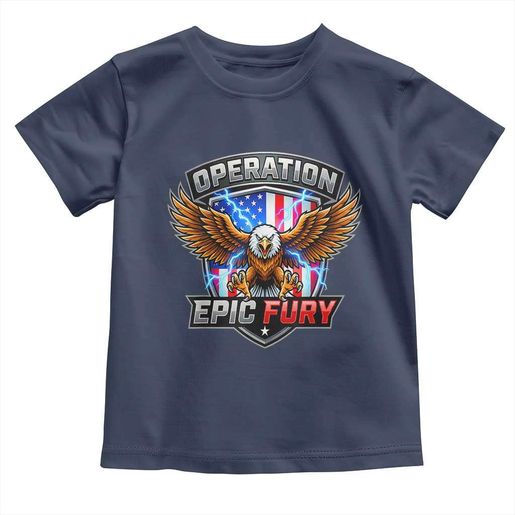 Operation Epic Fury Patriotic Bald Eagle Toddler T Shirt American Flag Shield Graphic Freedom Pride