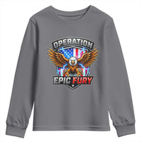 Operation Epic Fury Patriotic Bald Eagle Youth Sweatshirt American Flag Shield Graphic Freedom Pride