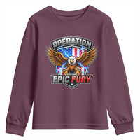 Operation Epic Fury Patriotic Bald Eagle Youth Sweatshirt American Flag Shield Graphic Freedom Pride