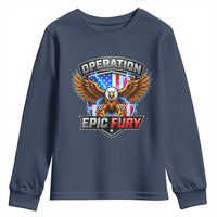 Operation Epic Fury Patriotic Bald Eagle Youth Sweatshirt American Flag Shield Graphic Freedom Pride