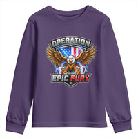 Operation Epic Fury Patriotic Bald Eagle Youth Sweatshirt American Flag Shield Graphic Freedom Pride