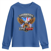 Operation Epic Fury Patriotic Bald Eagle Youth Sweatshirt American Flag Shield Graphic Freedom Pride