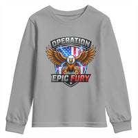 Operation Epic Fury Patriotic Bald Eagle Youth Sweatshirt American Flag Shield Graphic Freedom Pride