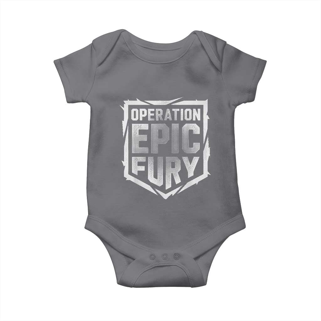 Operation Epic Fury Bold Tactical Shield Graphic Baby Onesie Strong Patriotic Statement Freedom Supporters