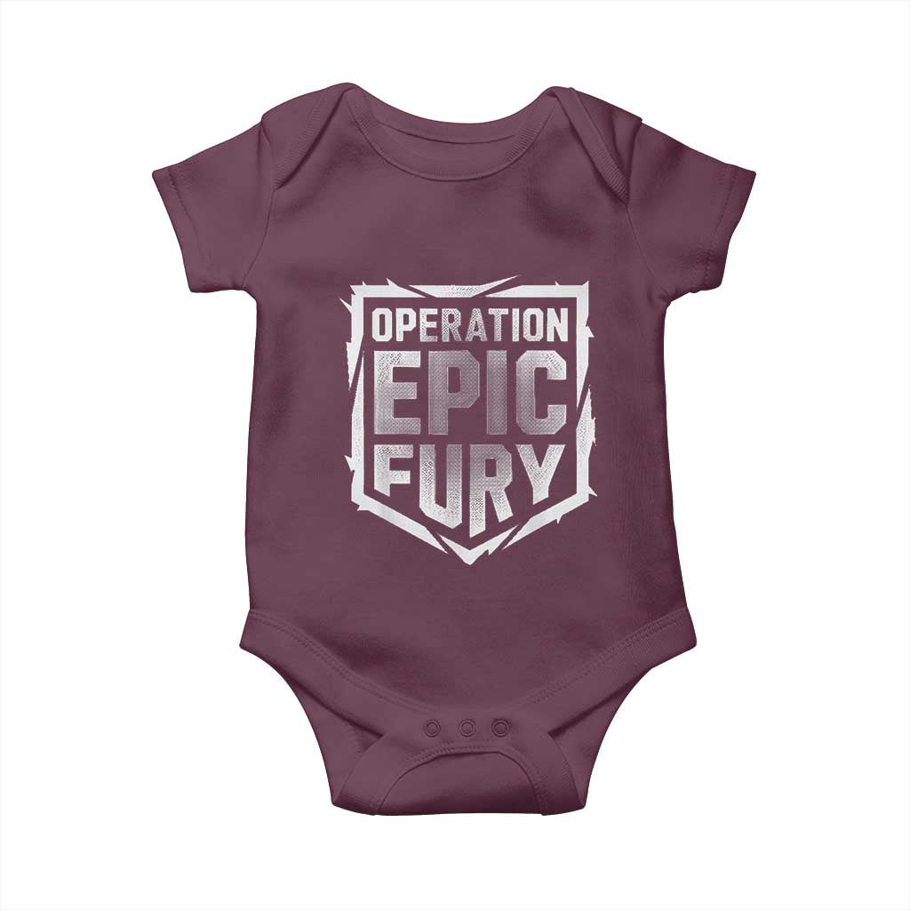 Operation Epic Fury Bold Tactical Shield Graphic Baby Onesie Strong Patriotic Statement Freedom Supporters