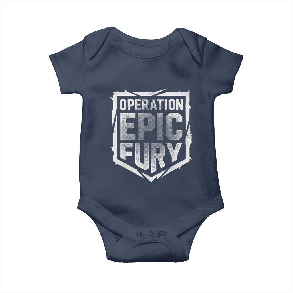 Operation Epic Fury Bold Tactical Shield Graphic Baby Onesie Strong Patriotic Statement Freedom Supporters