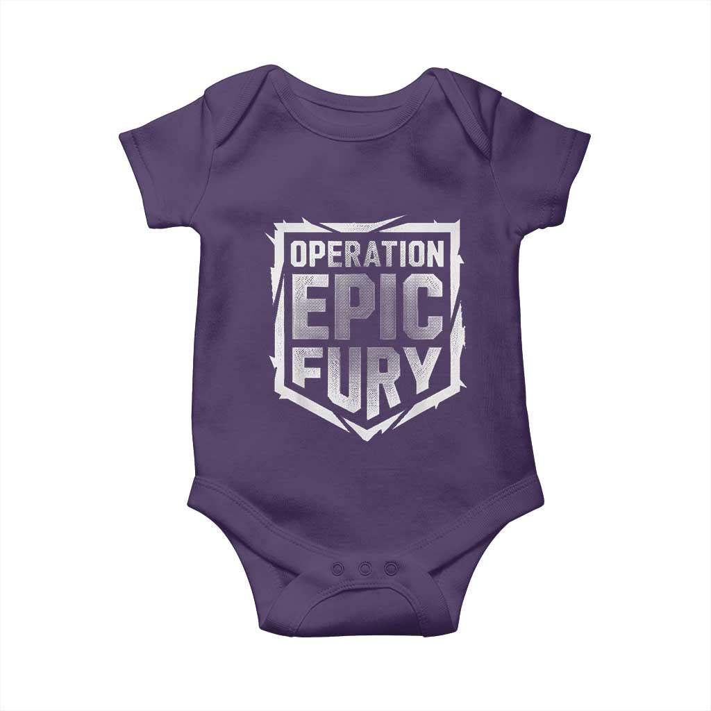 Operation Epic Fury Bold Tactical Shield Graphic Baby Onesie Strong Patriotic Statement Freedom Supporters