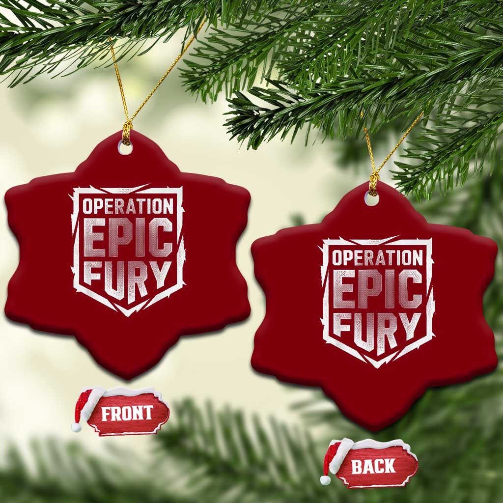 Operation Epic Fury Bold Tactical Shield Graphic Ceramic Ornament Strong Patriotic Statement Freedom Supporters