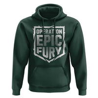 Operation Epic Fury Bold Tactical Shield Graphic Hoodie Strong Patriotic Statement Freedom Supporters