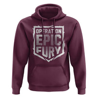 Operation Epic Fury Bold Tactical Shield Graphic Hoodie Strong Patriotic Statement Freedom Supporters