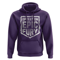 Operation Epic Fury Bold Tactical Shield Graphic Hoodie Strong Patriotic Statement Freedom Supporters