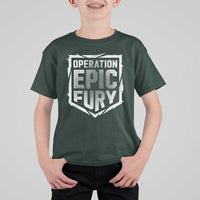Operation Epic Fury Bold Tactical Shield Graphic T Shirt For Kid Strong Patriotic Statement Freedom Supporters