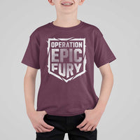 Operation Epic Fury Bold Tactical Shield Graphic T Shirt For Kid Strong Patriotic Statement Freedom Supporters