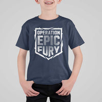 Operation Epic Fury Bold Tactical Shield Graphic T Shirt For Kid Strong Patriotic Statement Freedom Supporters