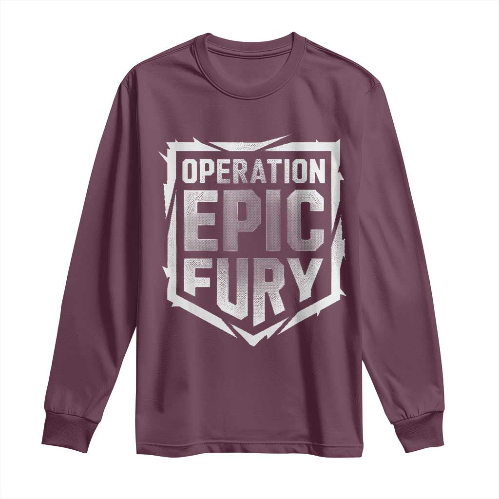 Operation Epic Fury Bold Tactical Shield Graphic Long Sleeve Shirt Strong Patriotic Statement Freedom Supporters