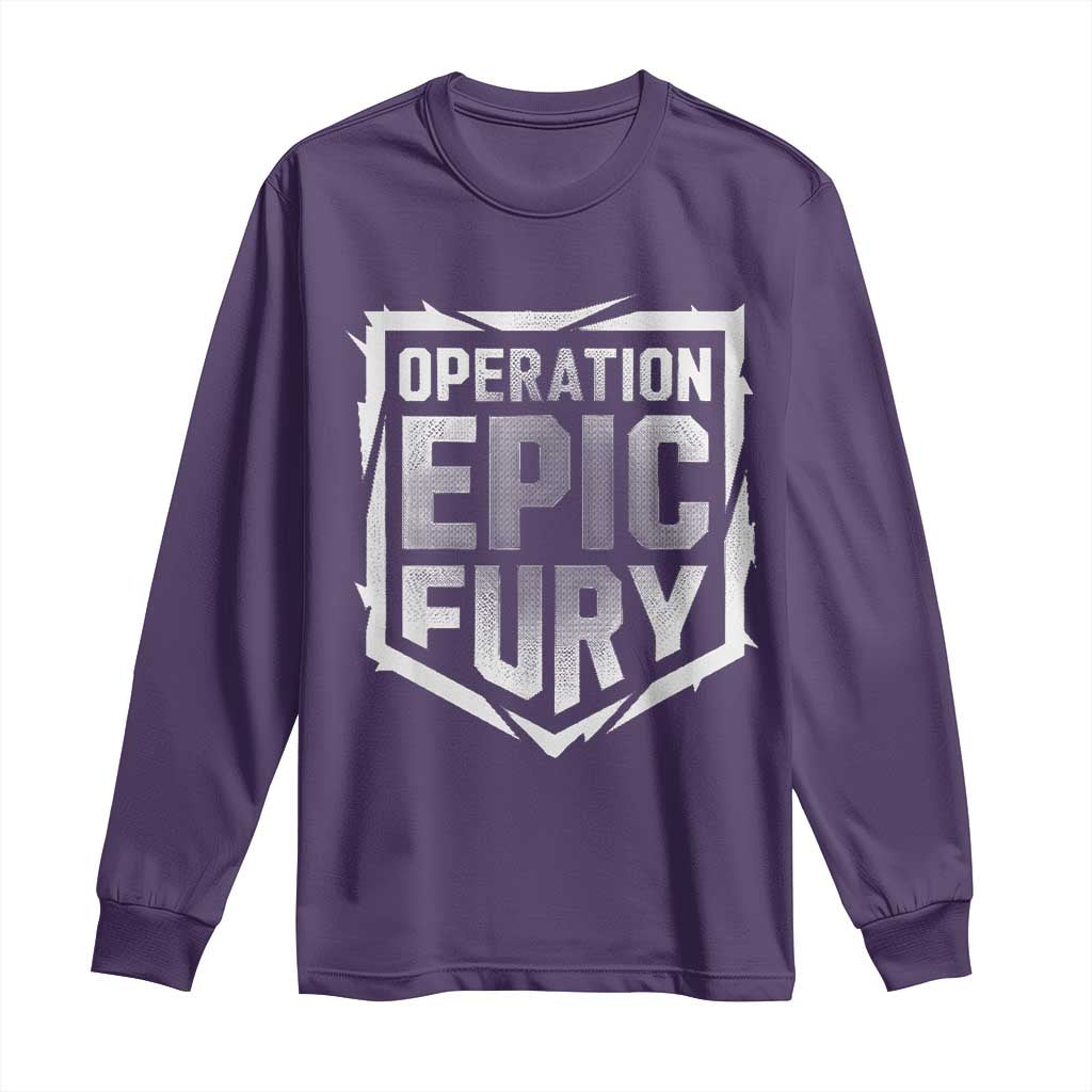 Operation Epic Fury Bold Tactical Shield Graphic Long Sleeve Shirt Strong Patriotic Statement Freedom Supporters